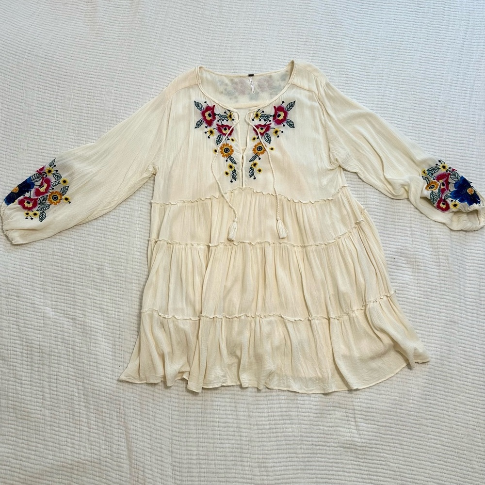Free People Embroidered Mini Swing Dress